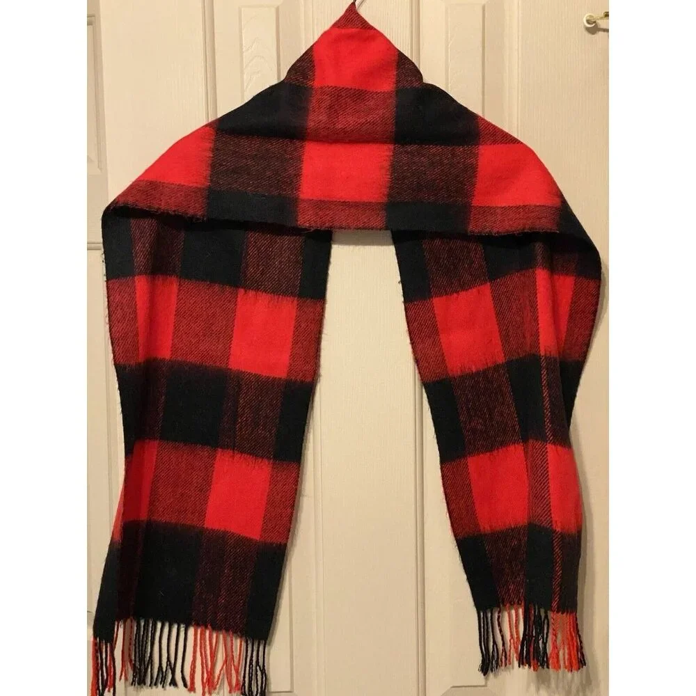 Red Black Buffalo Plaid Men's Scarf 11x61 Inches Rectangular Winter Classic